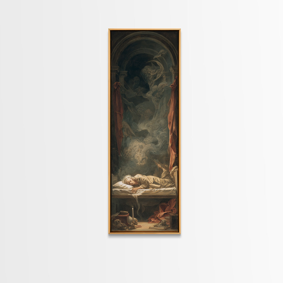 The Dream Eater, Gothic Nightmare Art, Tall Narrow Wall Art, Macabre Wall Art, Framed Canvas Print, Halloween Wall Art