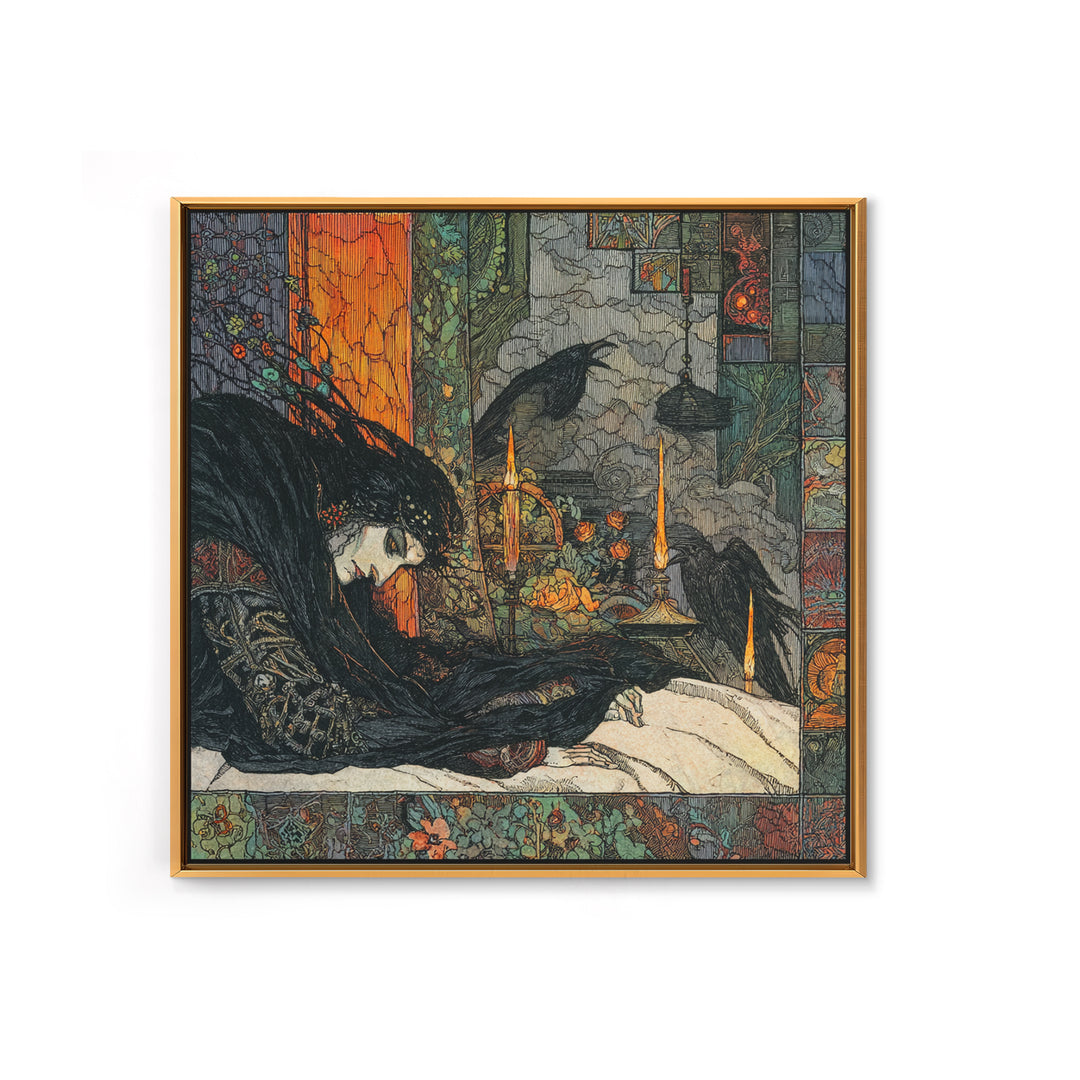 The Dream Eater, Stained Glass Gothic Art, Square Wall Art, Macabre Wall Art, Framed Canvas Print, Halloween Wall Art, Gothic Home Decor