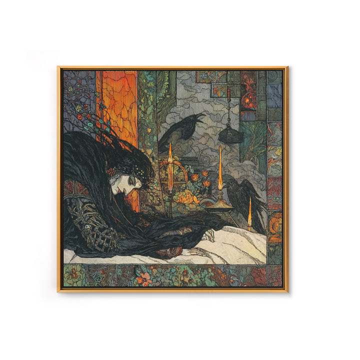 The Dream Eater, Stained Glass Gothic Art, Square Wall Art, Macabre Wall Art, Framed Canvas Print, Halloween Wall Art, Gothic Home Decor