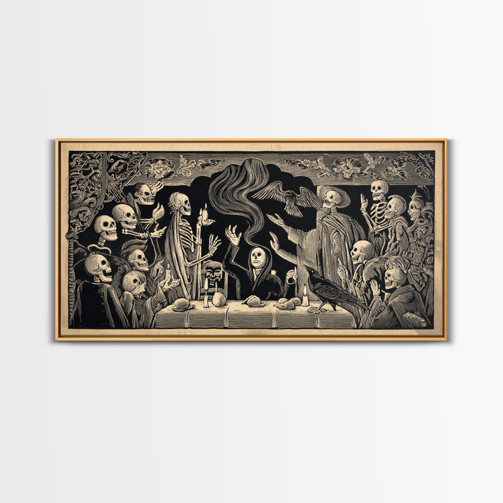 The Dream Eater, Macabre Folk Print Art, Wide Panoramic Art, Gothic Horror Wall Art, Framed Canvas Print, Halloween Wall Art