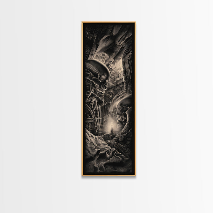 The Dream Eater, Biomechanical Horror Art, Tall Narrow Wall Art, Dark Halloween Decor, Framed Canvas Print, Halloween Wall Art