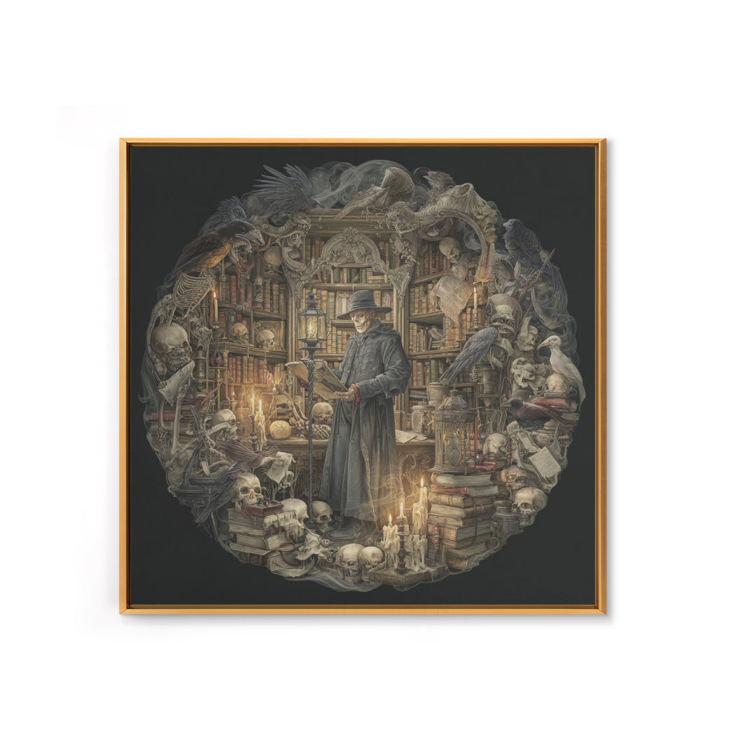 The Crypt Librarian, Danse Macabre Art, Square Wall Art, Dark Fantasy Wall Art, Canvas Print, Halloween Wall Art