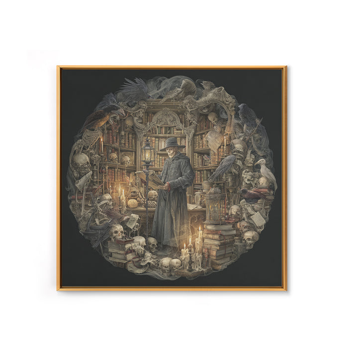 The Crypt Librarian, Danse Macabre Art, Square Wall Art, Dark Fantasy Wall Art, Canvas Print, Halloween Wall Art