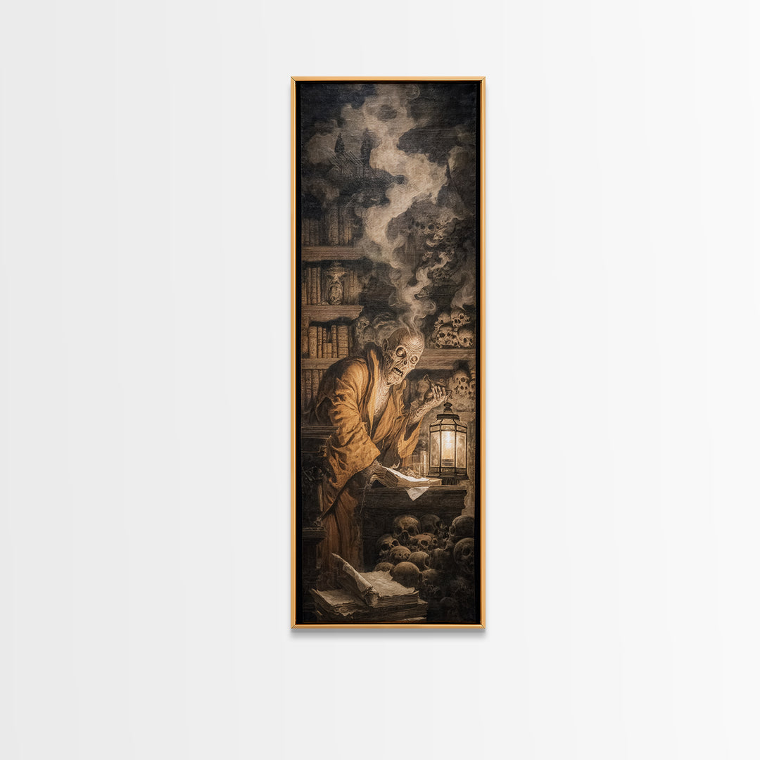 The Crypt Librarian, Baroque Witchcraft Art, Tall Narrow Wall Art, Macabre Wall Art, Canvas Print, Halloween Wall Art
