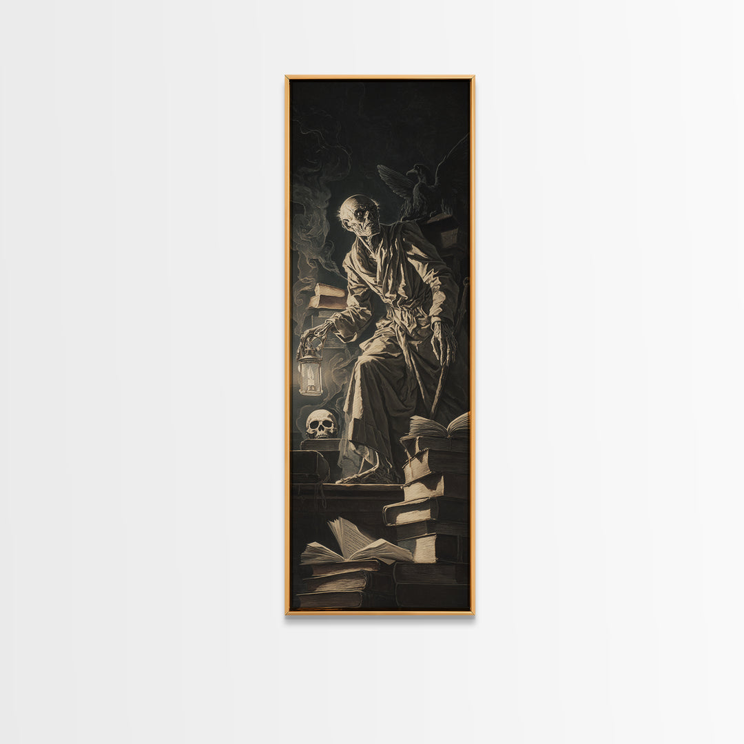The Crypt Librarian, Gothic Nightmare Art, Tall Narrow Wall Art, Dark Fantasy Wall Art, Canvas Print, Halloween Wall Art