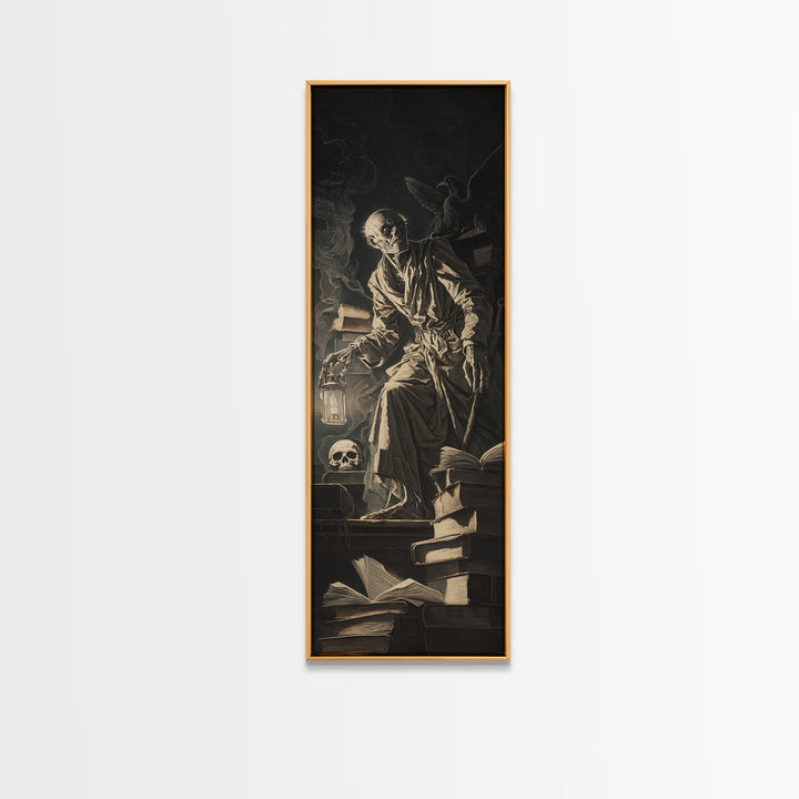 The Crypt Librarian, Gothic Nightmare Art, Tall Narrow Wall Art, Dark Fantasy Wall Art, Canvas Print, Halloween Wall Art