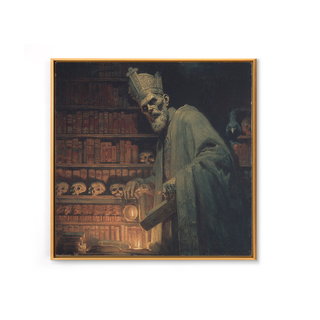 The Crypt Librarian, Dark Symbolist Art, Square Wall Art, Gothic Horror Wall Art, Framed Canvas Print, Halloween Wall Art