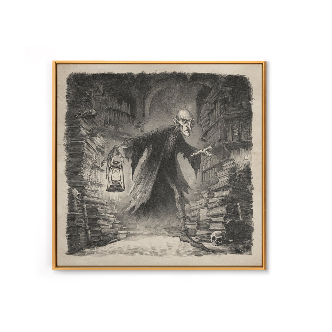 The Crypt Librarian, Expressionist Nightmare Art, Square Wall Art, Macabre Wall Art, Canvas Print, Halloween Wall Art, Dark Fantasy Art