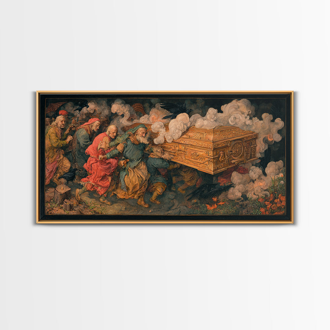 The Royal Coffin Maker, Northern Renaissance Horror, Wide Panoramic Art, Gothic Horror Wall Art, Framed Canvas Print