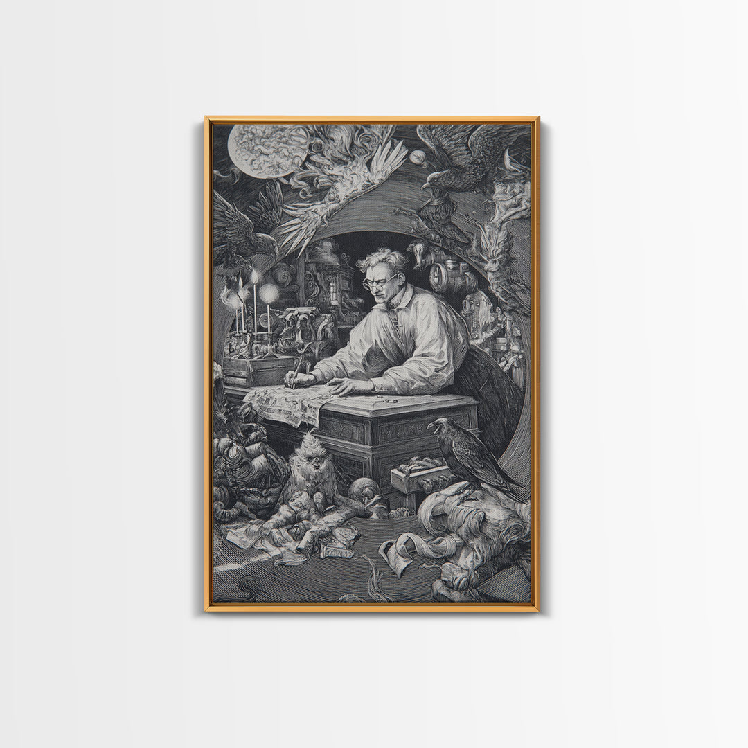The Royal Coffin Maker, Renaissance Engraving Art, Vertical Wall Art, Dark Fantasy Wall Art, Framed Canvas Print, Halloween Wall Art