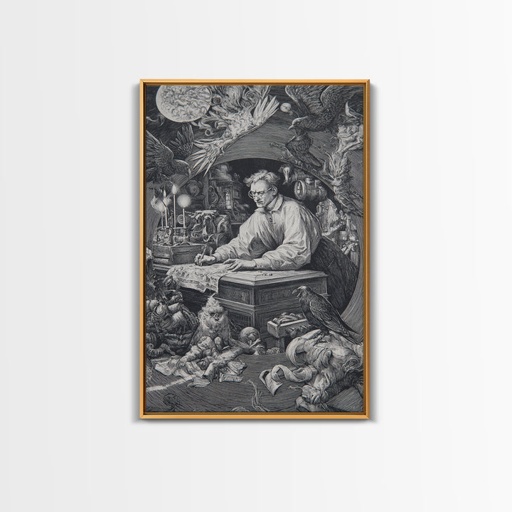 The Royal Coffin Maker, Renaissance Engraving Art, Vertical Wall Art, Dark Fantasy Wall Art, Framed Canvas Print, Halloween Wall Art
