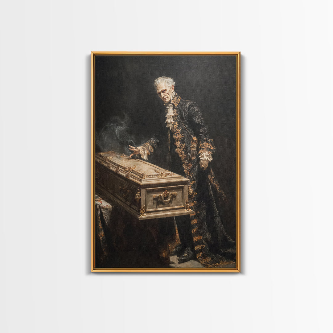 The Royal Coffin Maker, Dark Romantic Horror Art, Vertical Wall Art, Dark Halloween Decor, Framed Canvas Print, Halloween Wall Art