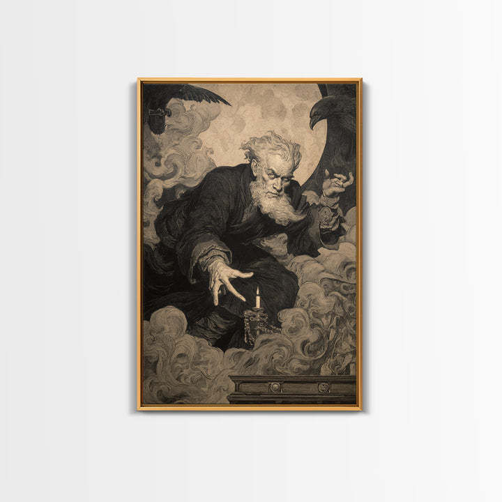 The Royal Coffin Maker, Symbolist Etching Art, Vertical Wall Art, Dark Halloween Decor, Framed Canvas Print, Halloween Wall Art