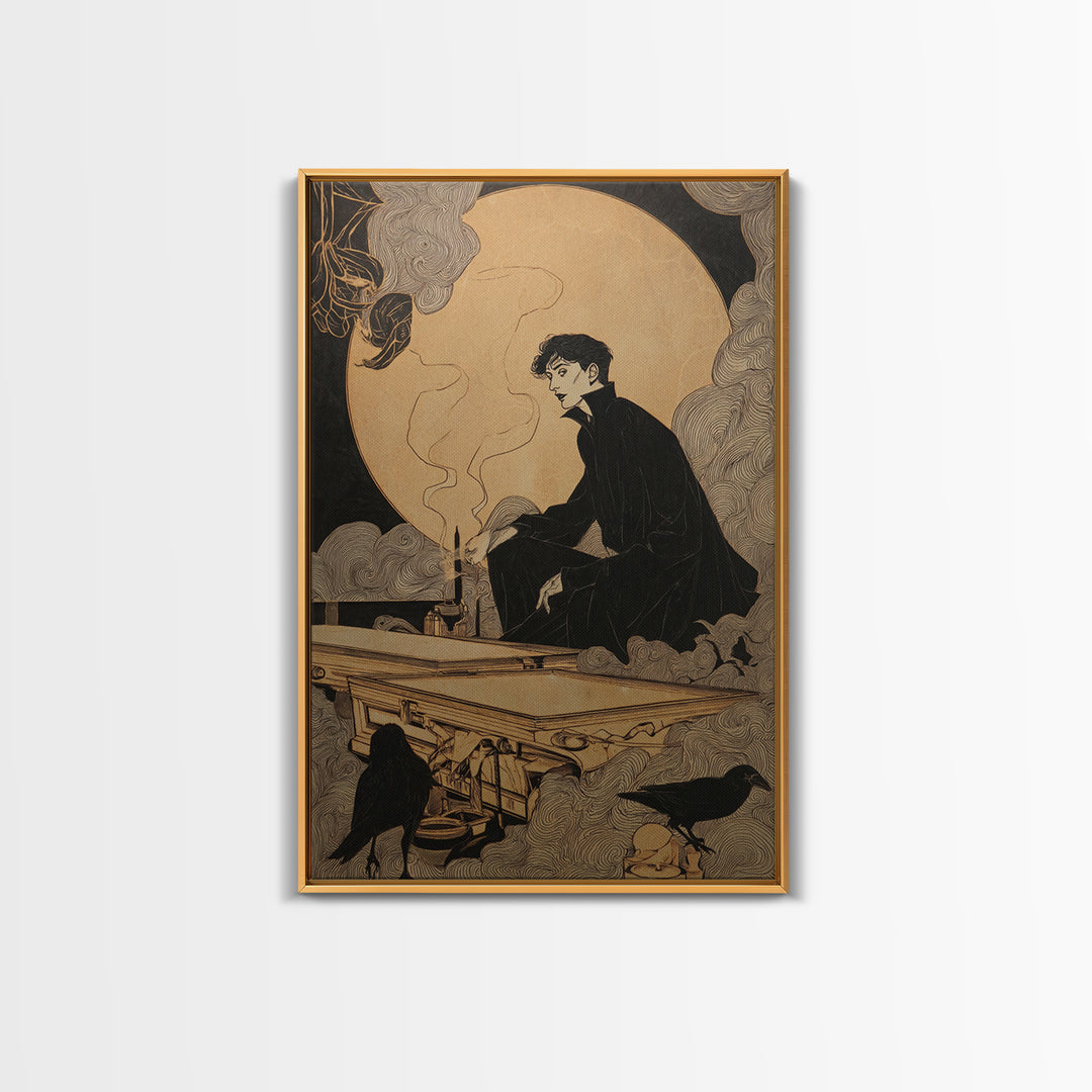 The Royal Coffin Maker, Decadent Line Art, Vertical Wall Art, Dark Halloween Decor, Canvas Print, Halloween Wall Art