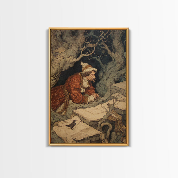 The Royal Coffin Maker, Gothic Storybook Art, Vertical Wall Art, Gothic Horror Wall Art, Framed Canvas Print, Halloween Wall Art