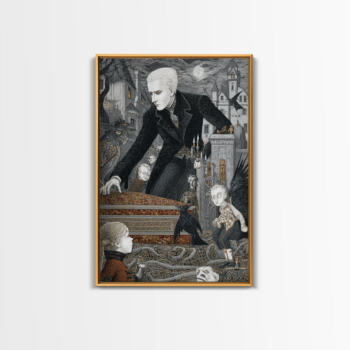 The Royal Coffin Maker, Victorian Macabre Art, Vertical Wall Art, Dark Halloween Decor, Framed Canvas Print, Halloween Wall Art