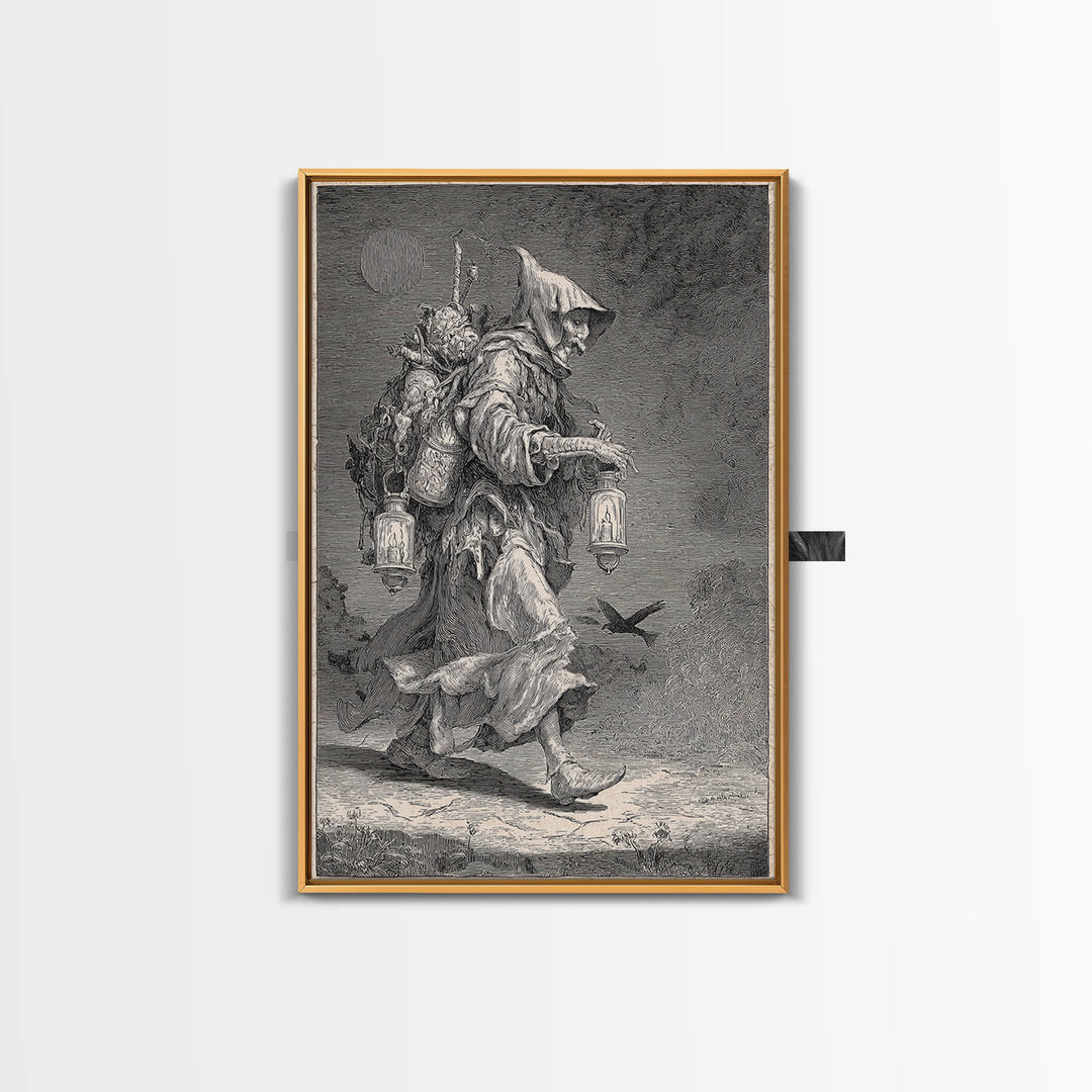 The Soul Collector, Renaissance Engraving Art, Vertical Wall Art, Macabre Wall Art, Framed Canvas Print, Halloween Wall Art