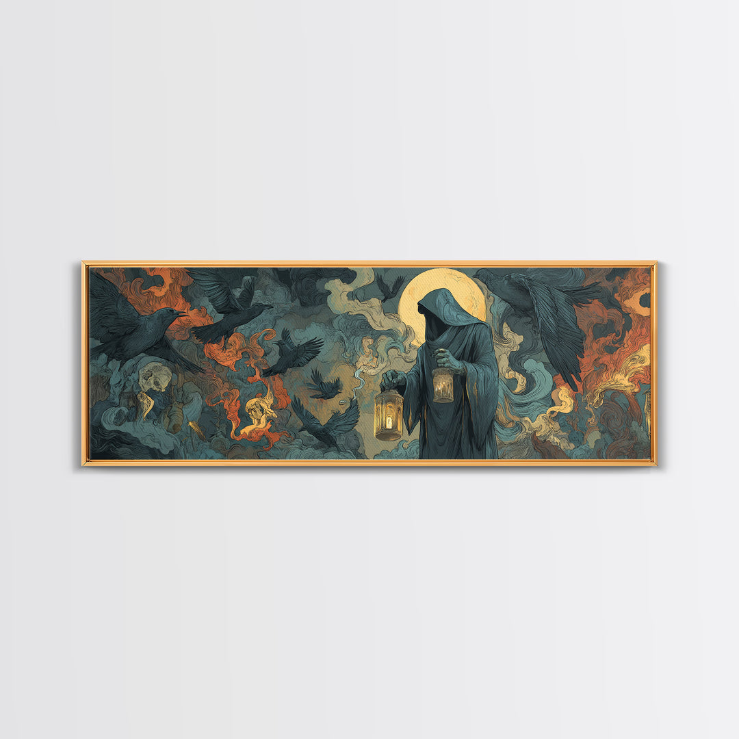 The Soul Collector, Visionary Gothic Art, Extra Wide Wall Art, Dark Halloween Decor, Canvas Print, Halloween Wall Art