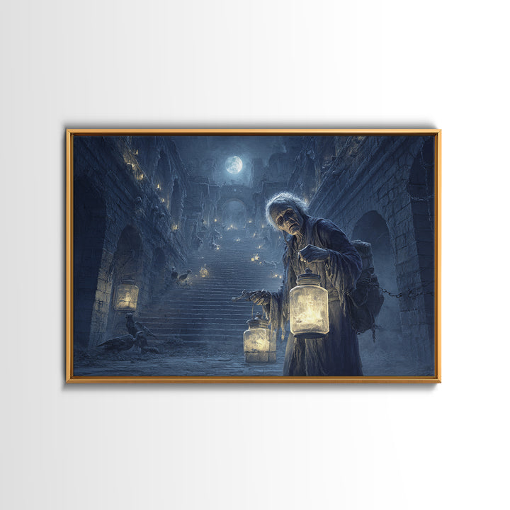 The Soul Collector, Architectural Etching Art, Landscape Wall Art, Dark Fantasy Wall Art, Framed Canvas Print