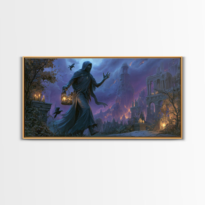 The Soul Collector, Apocalyptic Romantic Art, Wide Panoramic Art, Dark Fantasy Wall Art, Canvas Print, Halloween Wall Art, Macabre Wall Art