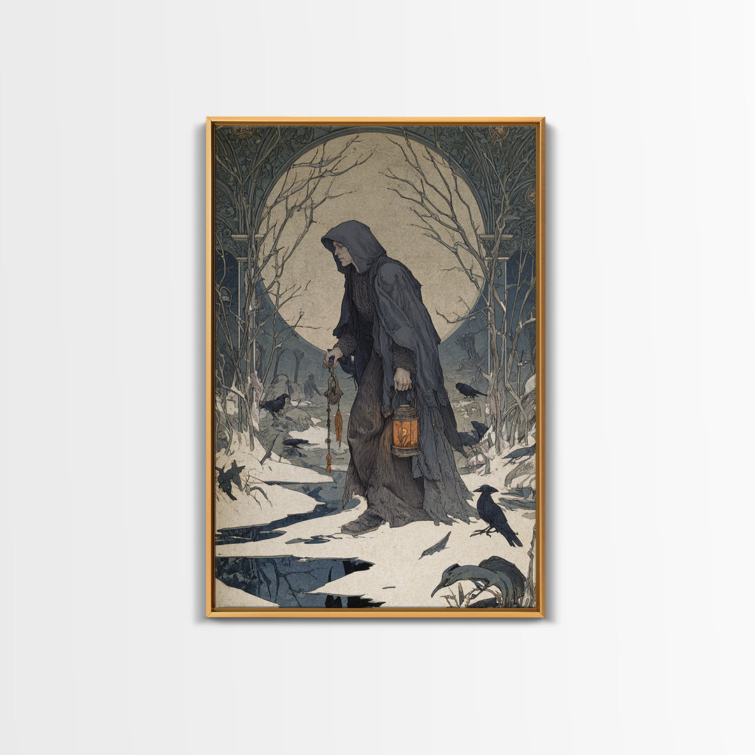 The Soul Collector, Symbolist Death Art, Vertical Wall Art, Gothic Horror Wall Art, Canvas Print, Halloween Wall Art