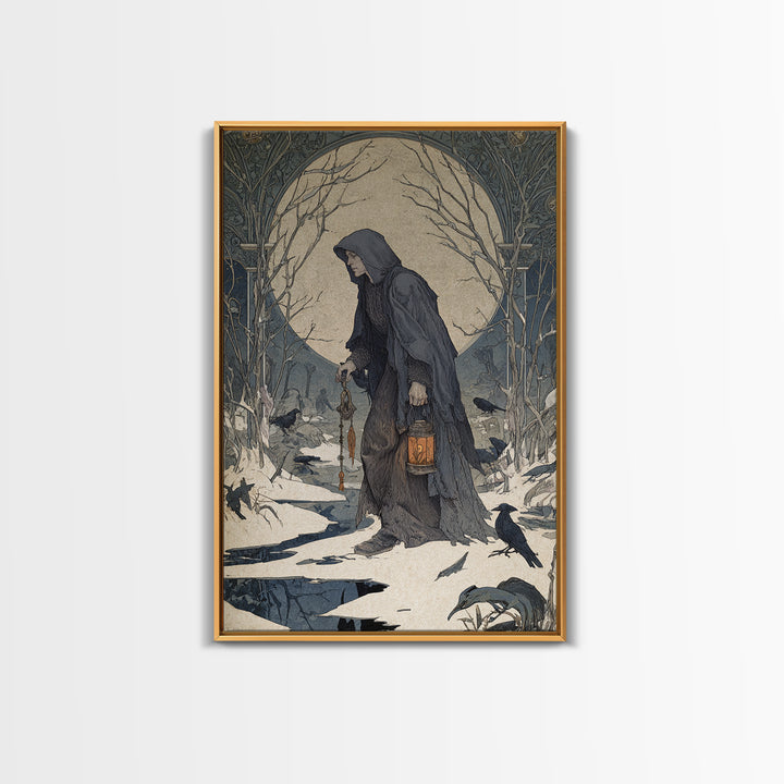 The Soul Collector, Symbolist Death Art, Vertical Wall Art, Gothic Horror Wall Art, Canvas Print, Halloween Wall Art