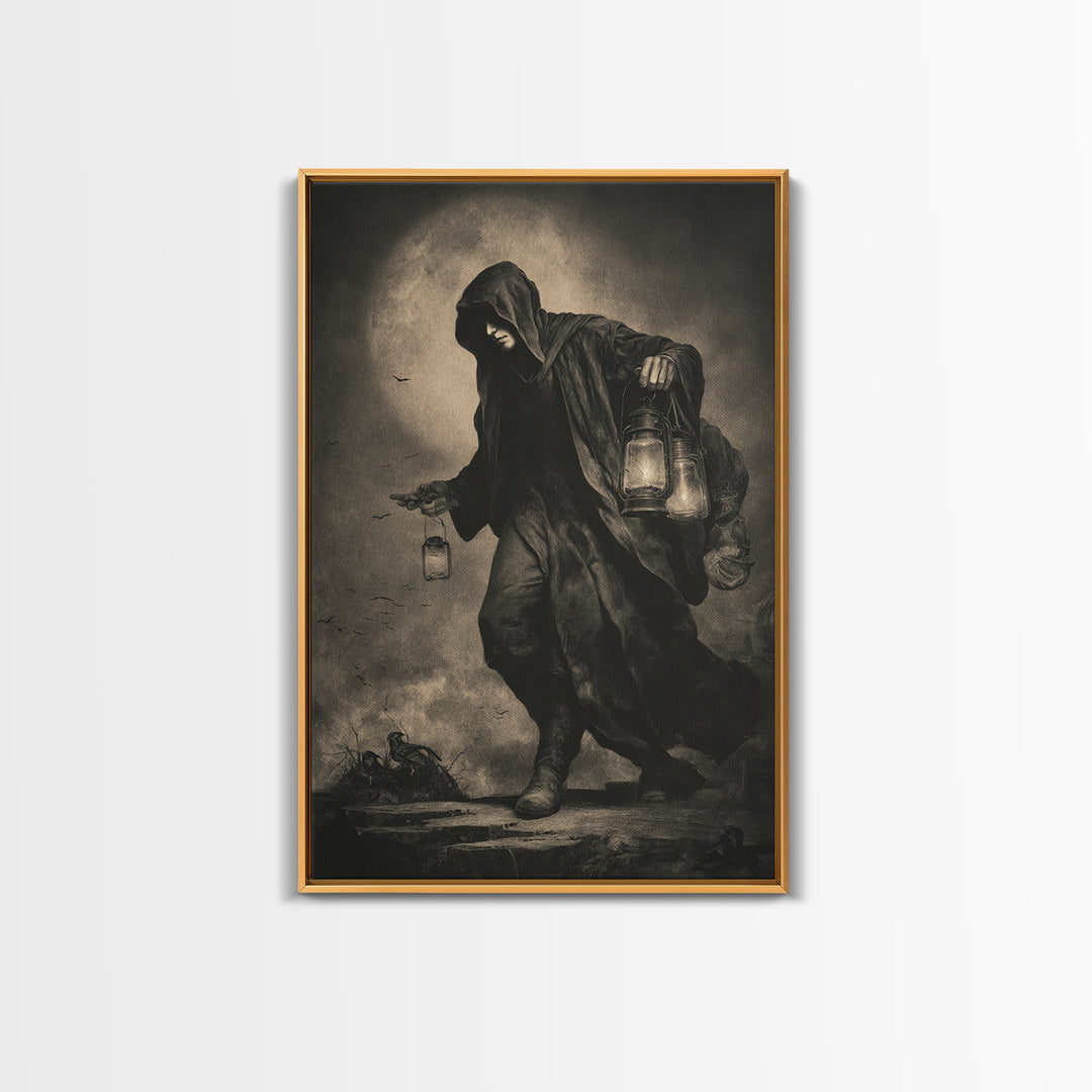 The Soul Collector, Dark Symbolist Art, Vertical Wall Art, Dark Fantasy Wall Art, Canvas Print, Halloween Wall Art
