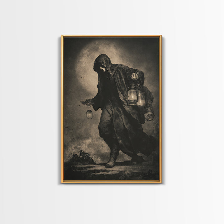 The Soul Collector, Dark Symbolist Art, Vertical Wall Art, Dark Fantasy Wall Art, Canvas Print, Halloween Wall Art