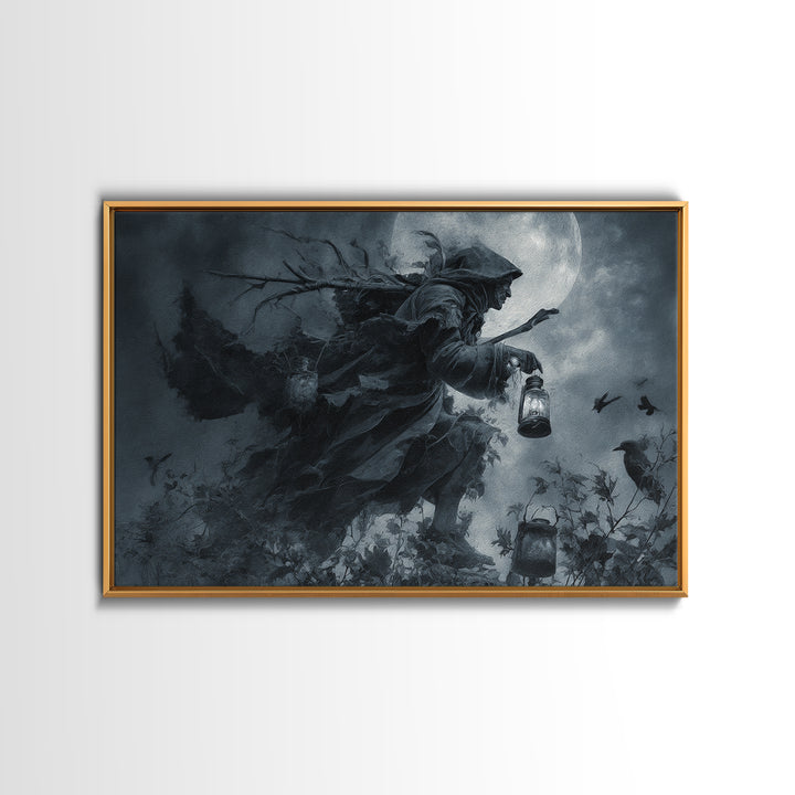 The Soul Collector, Symbolist Etching Art, Landscape Wall Art, Dark Halloween Decor, Framed Canvas Print, Halloween Wall Art