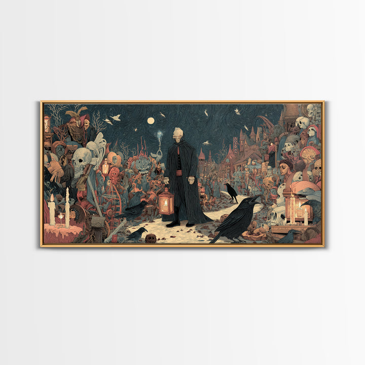 The Soul Collector, Grotesque Carnival Art, Wide Panoramic Art, Gothic Horror Wall Art, Canvas Print, Halloween Wall Art