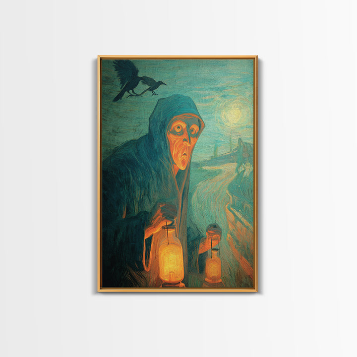 The Soul Collector, Expressionist Gothic Art, Vertical Wall Art, Dark Halloween Decor, Canvas Print, Halloween Wall Art