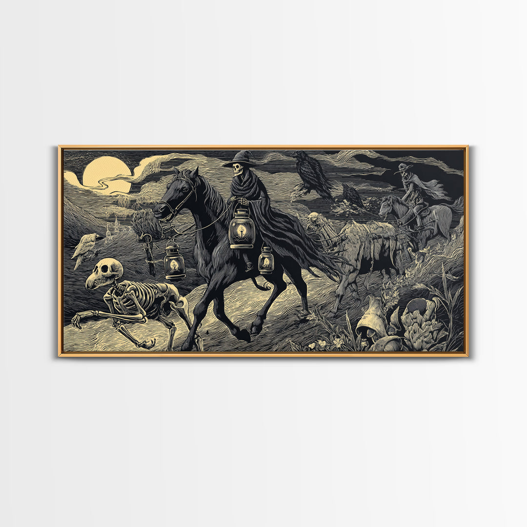 The Soul Collector, Macabre Folk Print Art, Wide Panoramic Art, Macabre Wall Art, Canvas Print, Halloween Wall Art