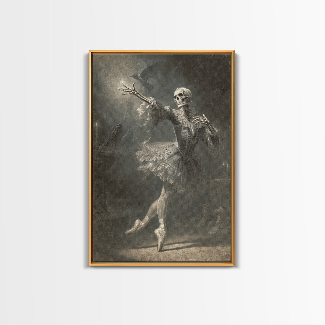 The Phantom Ballerina, Danse Macabre Art, Vertical Wall Art, Gothic Horror Wall Art, Framed Canvas Print