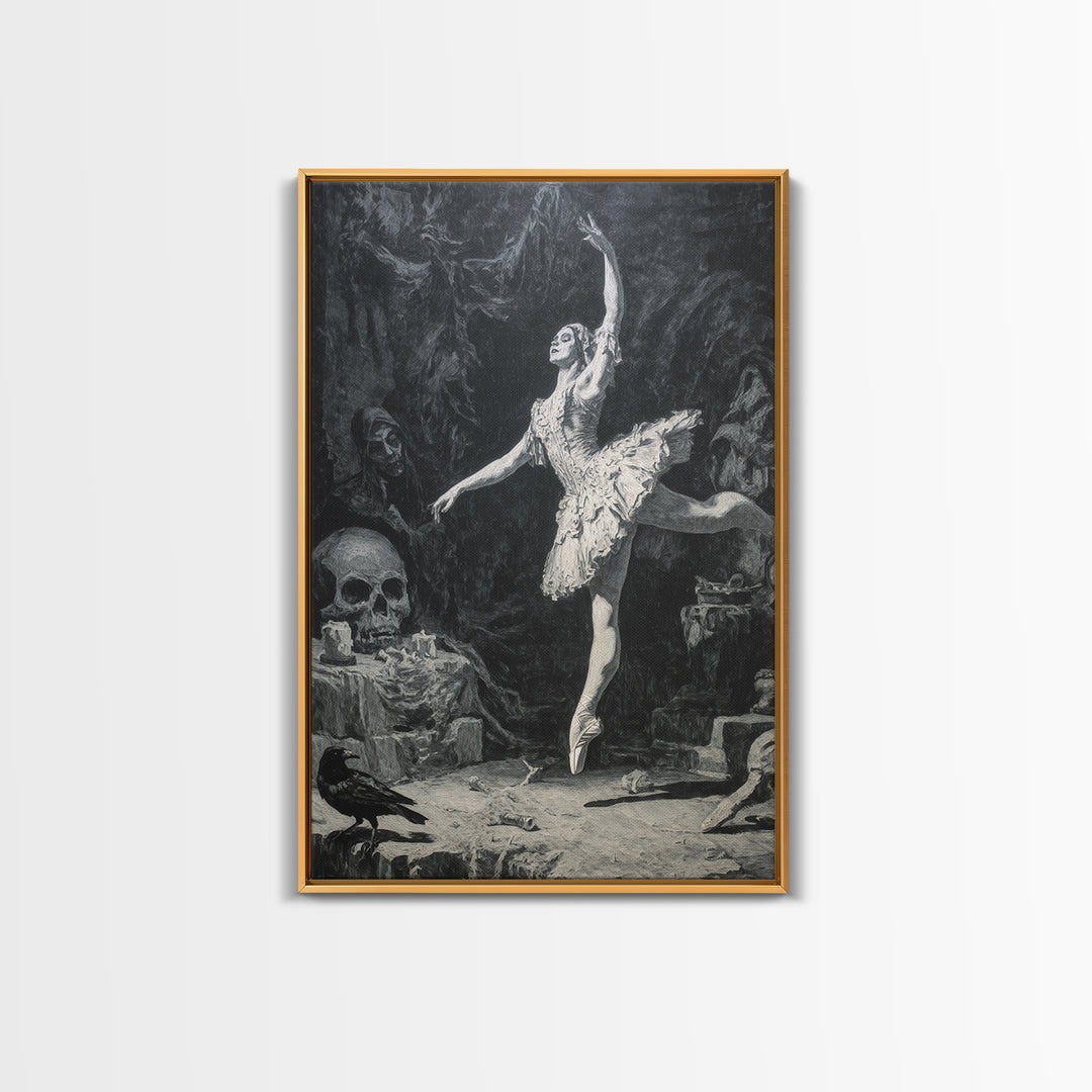The Phantom Ballerina, Dark Romantic Horror Art, Vertical Wall Art, Dark Fantasy Wall Art, Framed Canvas Print, Halloween Wall Art