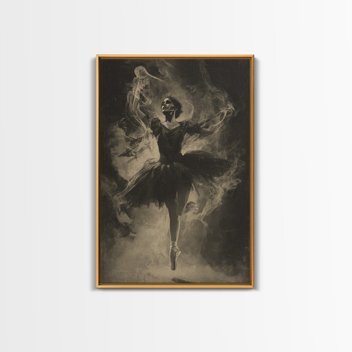 The Phantom Ballerina, Dark Symbolist Art, Vertical Wall Art, Dark Fantasy Wall Art, Framed Canvas Print, Halloween Wall Art