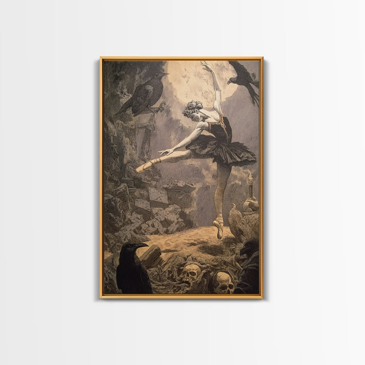 The Phantom Ballerina, Symbolist Etching Art, Vertical Wall Art, Dark Fantasy Wall Art, Framed Canvas Print, Halloween Wall Art