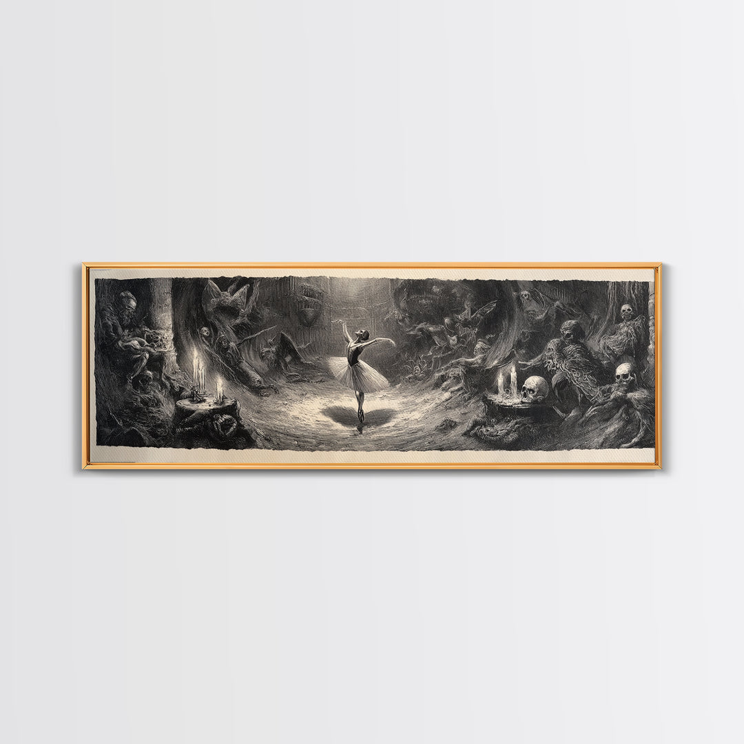The Phantom Ballerina, Expressionist Nightmare Art, Extra Wide Wall Art, Dark Fantasy Wall Art, Framed Canvas Print, Halloween Wall Art