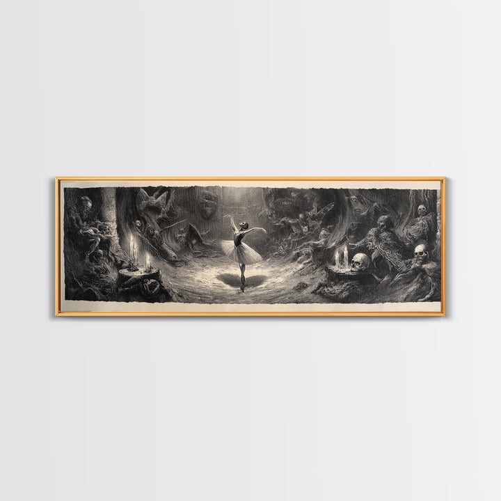 The Phantom Ballerina, Expressionist Nightmare Art, Extra Wide Wall Art, Dark Fantasy Wall Art, Framed Canvas Print, Halloween Wall Art