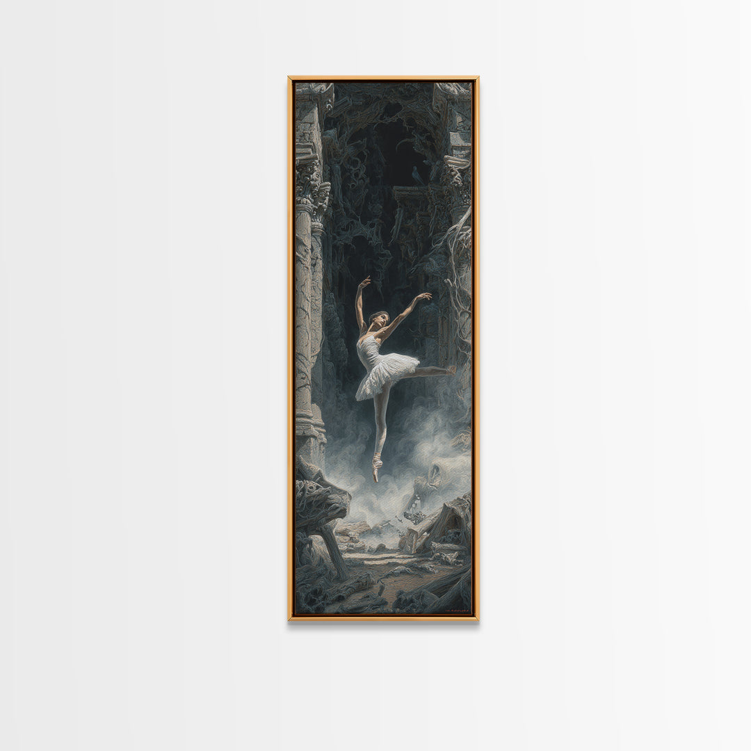 The Phantom Ballerina, Surreal Apocalyptic Art, Tall Narrow Wall Art, Gothic Horror Wall Art, Framed Canvas Print