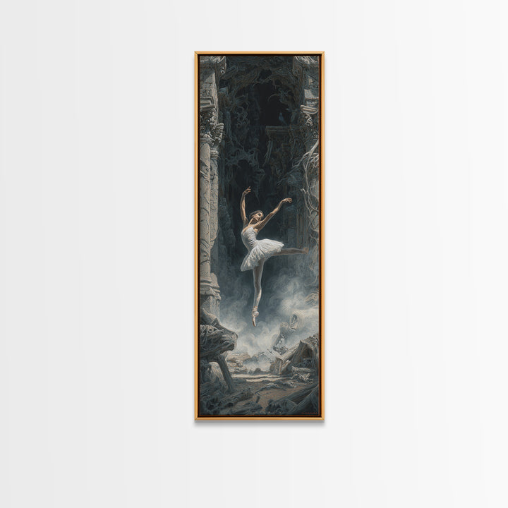 The Phantom Ballerina, Surreal Apocalyptic Art, Tall Narrow Wall Art, Gothic Horror Wall Art, Framed Canvas Print