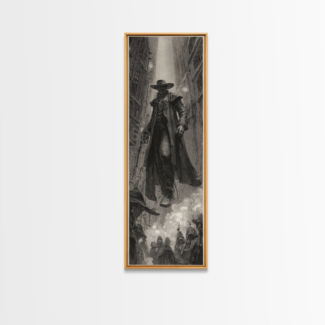 The Ghost Of The Witch Hunter, Gothic Engraving Art, Tall Narrow Wall Art, Dark Fantasy Wall Art, Canvas Print, Halloween Wall Art