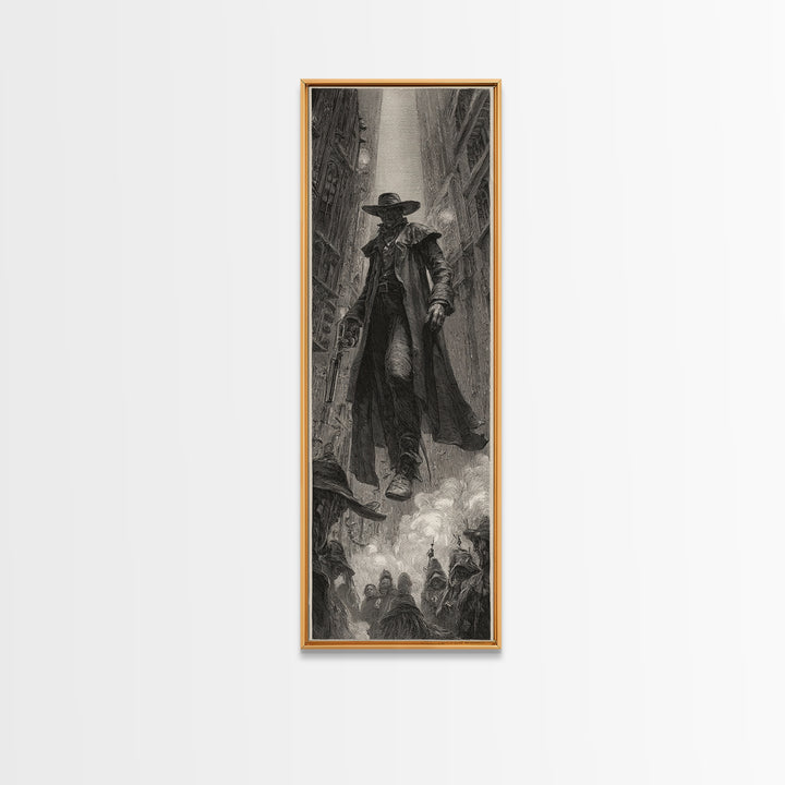 The Ghost Of The Witch Hunter, Gothic Engraving Art, Tall Narrow Wall Art, Dark Fantasy Wall Art, Canvas Print, Halloween Wall Art
