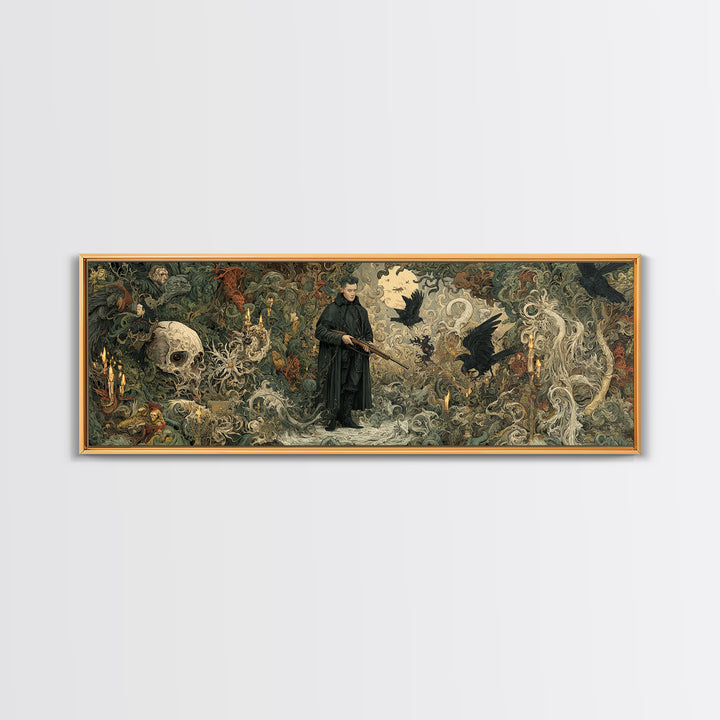The Ghost Of The Witch Hunter, Medieval Grotesque Art, Extra Wide Wall Art, Gothic Horror Wall Art, Framed Canvas Print