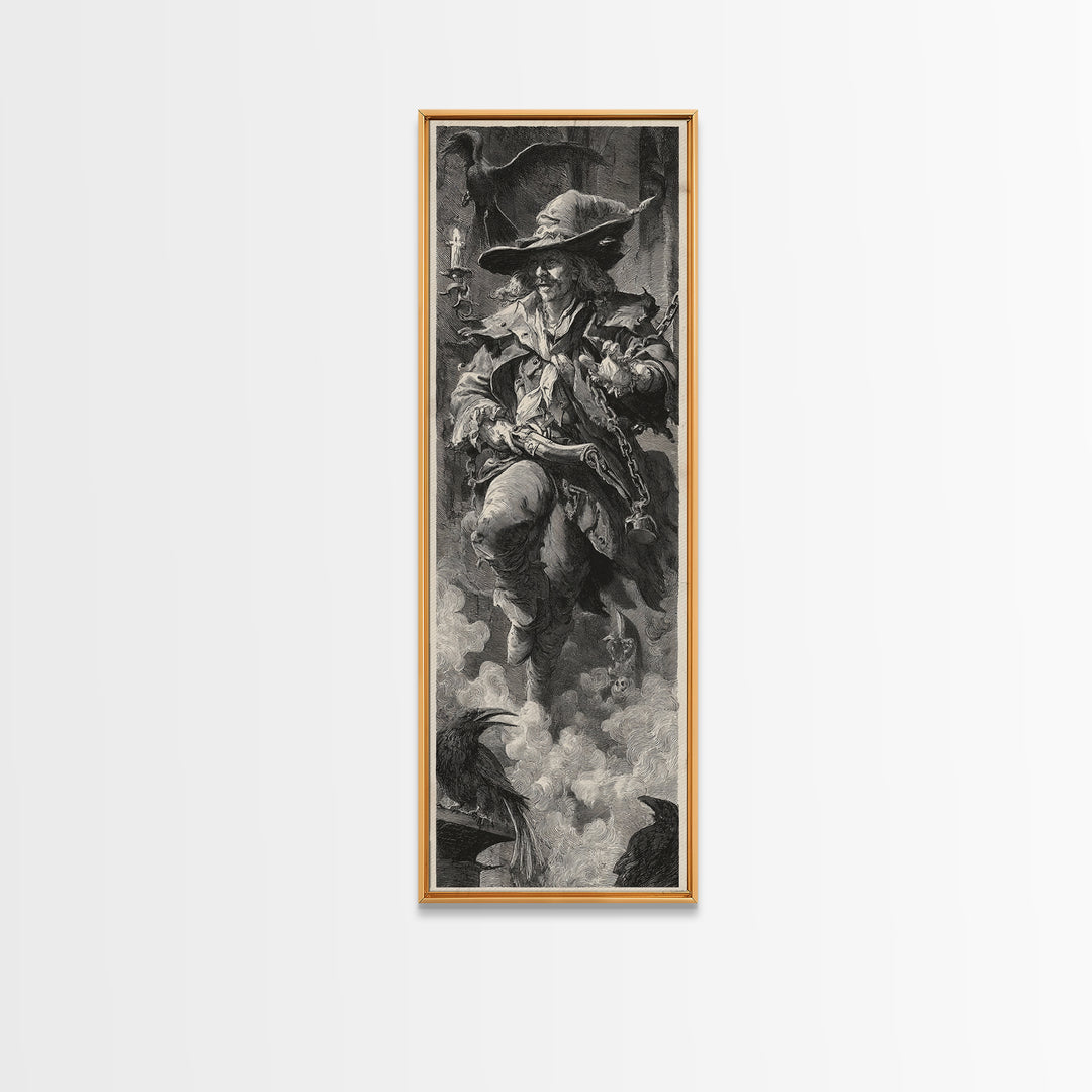 The Ghost Of The Witch Hunter, Architectural Etching Art, Tall Narrow Wall Art, Macabre Wall Art, Canvas Print