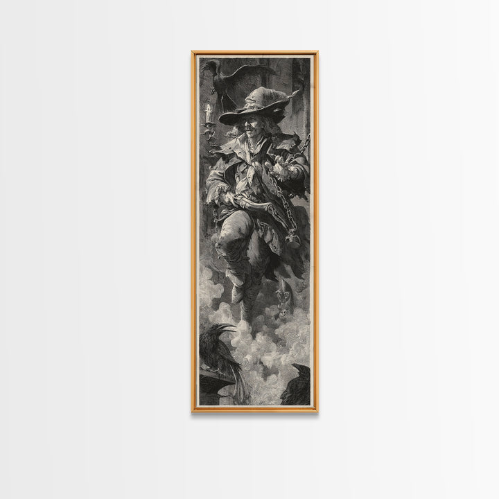 The Ghost Of The Witch Hunter, Architectural Etching Art, Tall Narrow Wall Art, Macabre Wall Art, Canvas Print