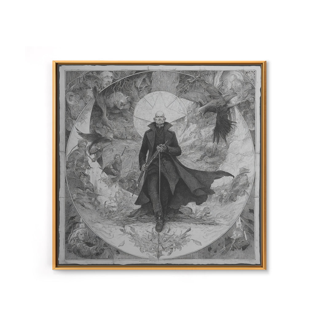 The Ghost Of The Witch Hunter, Symbolist Etching Art, Square Wall Art, Macabre Wall Art, Canvas Print, Halloween Wall Art