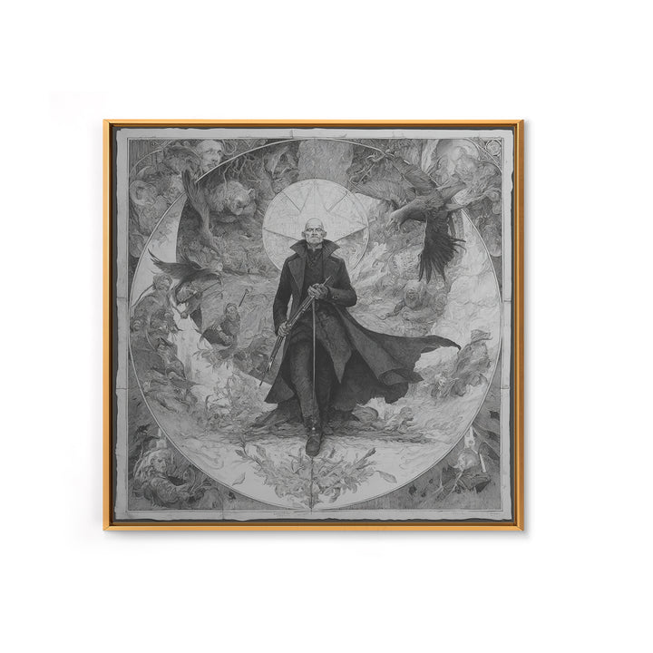 The Ghost Of The Witch Hunter, Symbolist Etching Art, Square Wall Art, Macabre Wall Art, Canvas Print, Halloween Wall Art