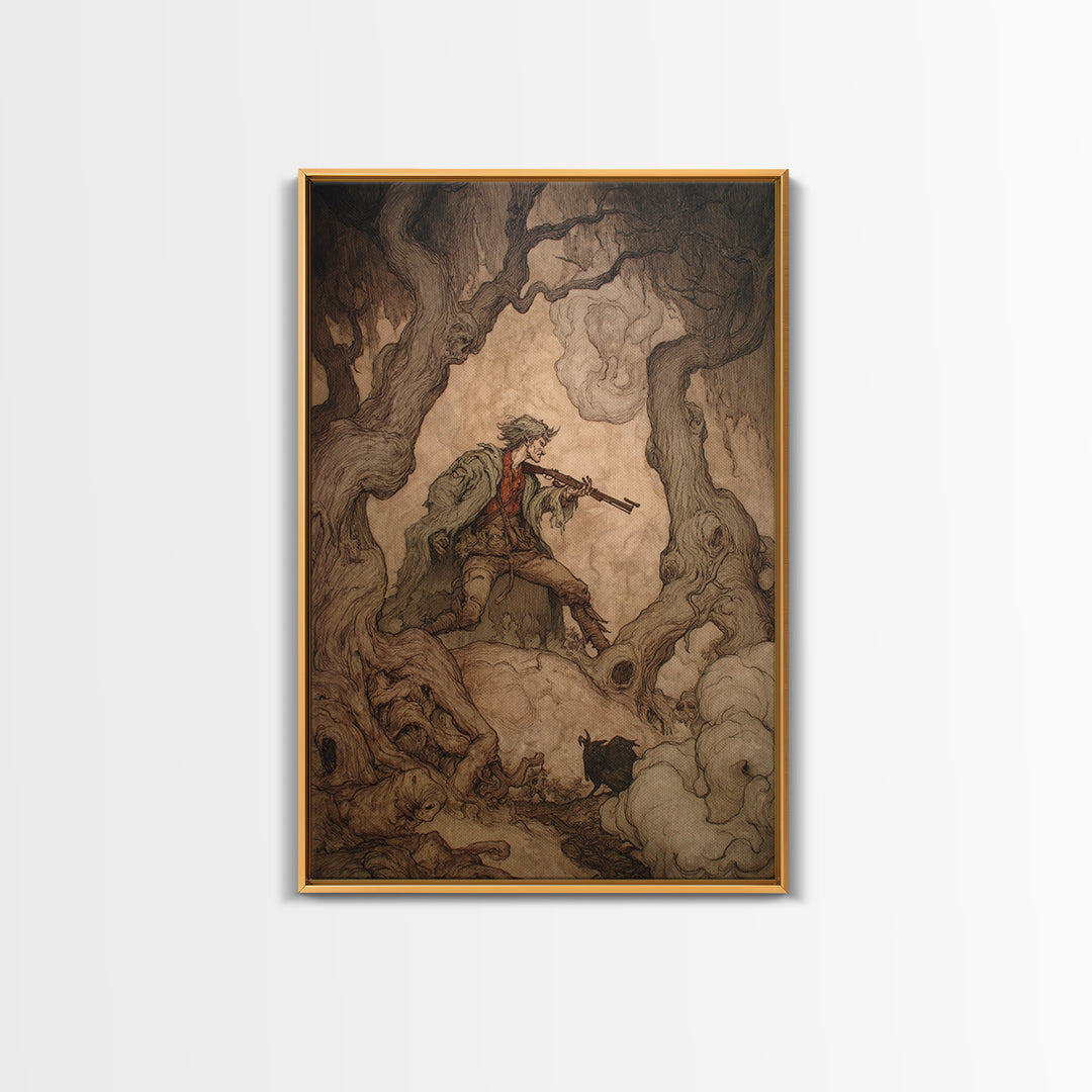 The Ghost Of The Witch Hunter, Gothic Storybook Art, Vertical Wall Art, Gothic Horror Wall Art, Canvas Print, Halloween Wall Art