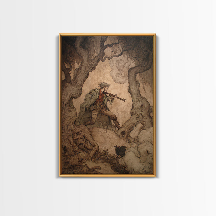 The Ghost Of The Witch Hunter, Gothic Storybook Art, Vertical Wall Art, Gothic Horror Wall Art, Canvas Print, Halloween Wall Art