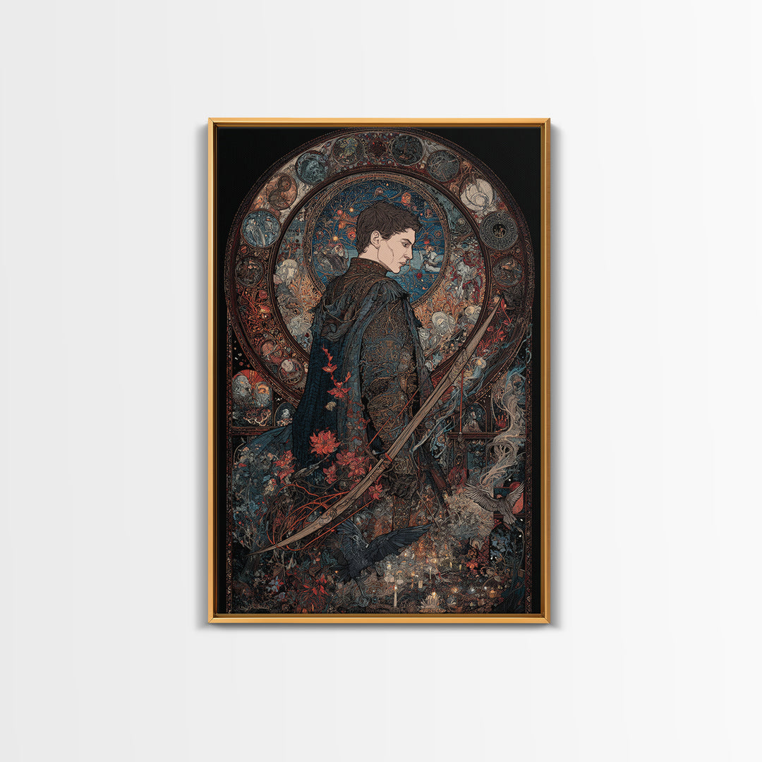 The Ghost Of The Witch Hunter, Stained Glass Gothic Art, Vertical Wall Art, Dark Fantasy Wall Art, Canvas Print, Halloween Wall Art